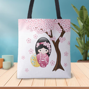 Tote Bag Poupée Kokeshi Printemps - Cute Japonaise Geisha G