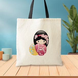 Tote Bag Poupée Kokeshi Printemps - Cute Japonaise Geisha G