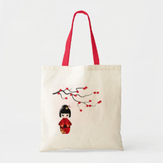 Tote Bag Poupée Kokeshi sous la branche de Sakura