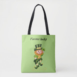 Tote Bag Pour toujours Lucky Green Gnome & Gold Confetti su