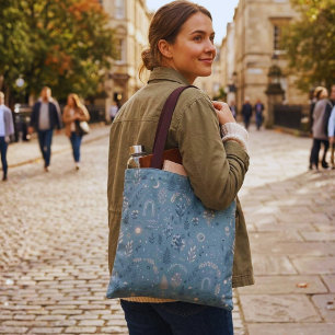 Tote Bag Poussière de botanique céleste Boho Toile Bleu Acc