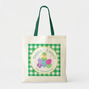 Tote Bag Poussin Œufs Colorés Vert Vérification Joyeuses Pâ