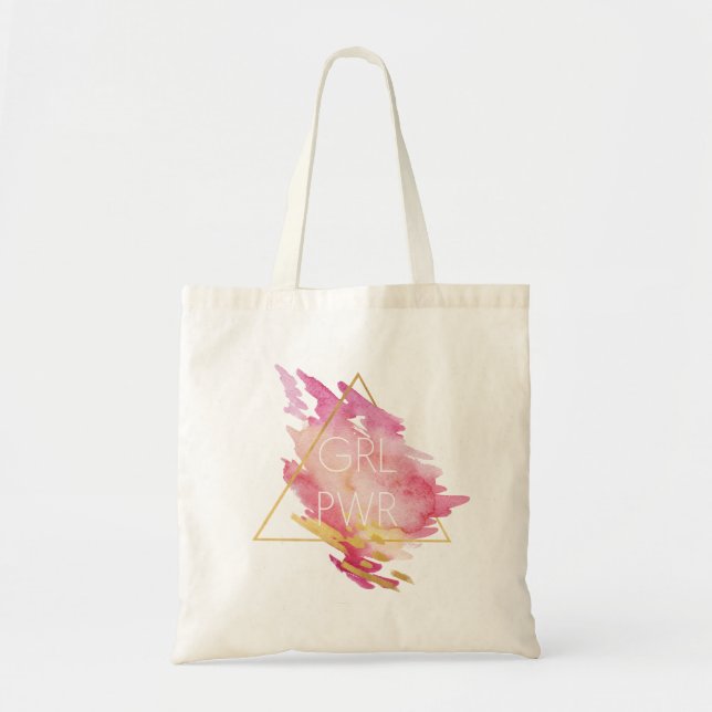 Tote Bag Pouvoir féminin en rose et or - Aquarelle Abstrait (Devant)