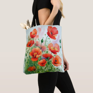 Tote Bag Prairie de coquelicots, aquarelle -