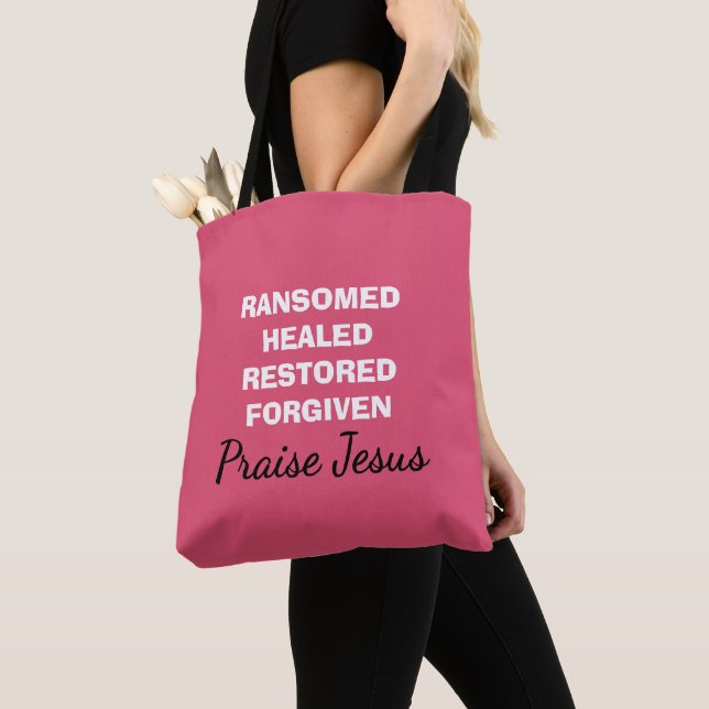 Tote Bag PRAISE rose personnalisée JESUS Christian (De près)