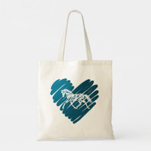Tote Bag Prancing Pony Blue Heart Scribble Design