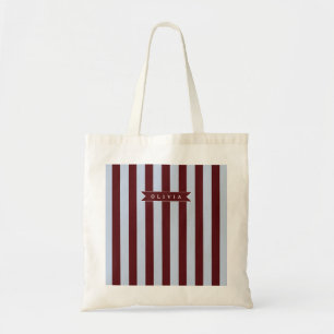 Tote Bag Pré-personnalisé marron bleu cabane rayé