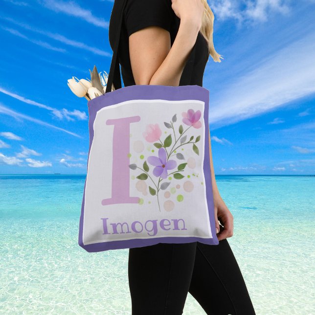 Tote Bag Premier Initial Plus Nom Imogen avec Fleurs (Imogen Shoulder Bag)