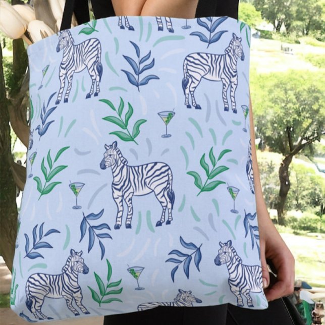 Tote Bag Preppy Classic Zebras et Martinis Blue (Créateur téléchargé)