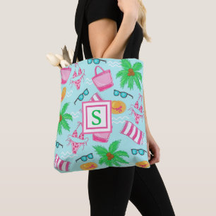 Tote Bag Préppy Monogram Beach Bikini Serviette Palm Tree
