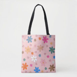 Tote Bag Préppy rose coloré Flower Heart Y2K Motif