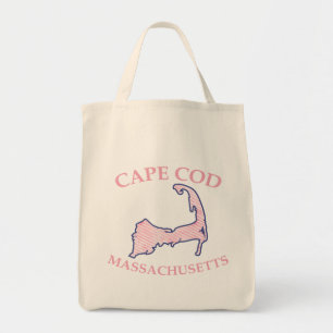 Tote Bag Préppy rose rayé Cape Cod Silhouette Épicerie