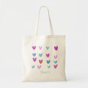 Tote Bag Pretty Sweet Pastel Aquarelle Coeurs