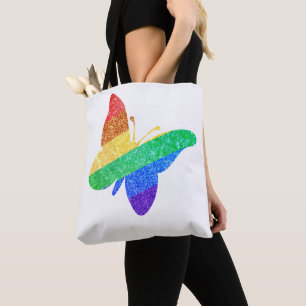 Tote Bag Pride LGBTQA+ papillon arc-en-ciel