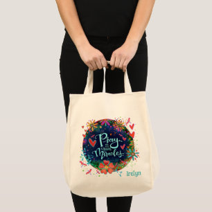 Tote Bag Prière Causes Miracles Personnalisé Plutôt Floral 