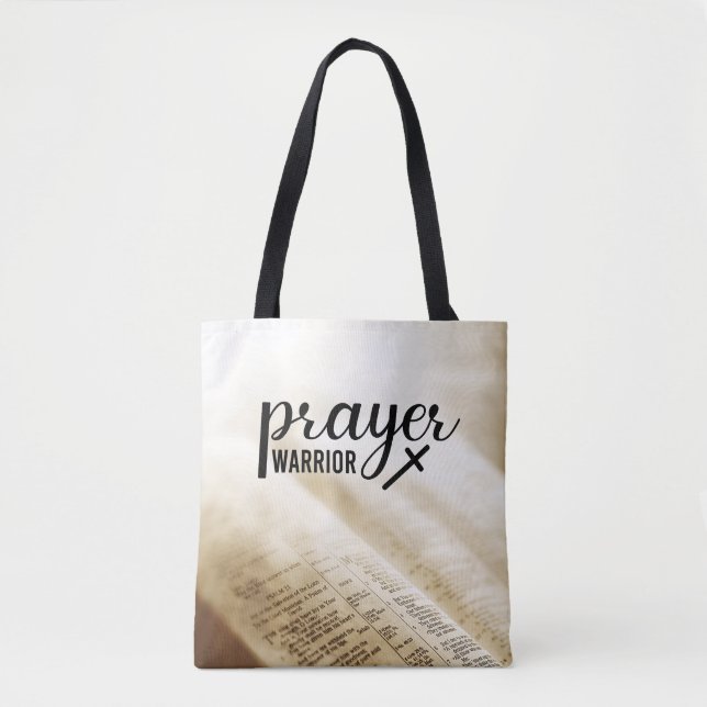Tote Bag PRIÈRE GUERRIER Open Bible Croix chrétienne (Devant)