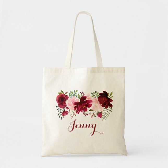 Tote Bag Printemps Bourgogne Élégant Floral (Devant)