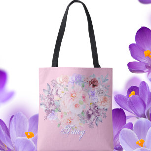 Tote Bag Printemps en fleurs rose et lilas 