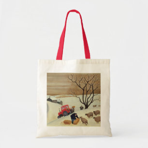 Tote Bag Prise du foin aux moutons par le tracteur