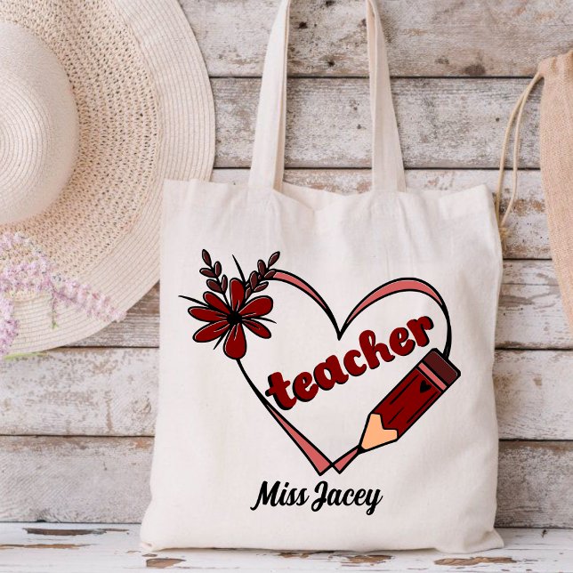 Tote Bag Professeur de coeur personnalisé Saint Valentin (Teacher Valentines Day Gift, Love Teacher, Valentines Day Teacher, Teacher Heart Reading tote bag)