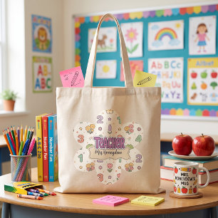Tote Bag Professeur d'école primaire nombres motif violet 