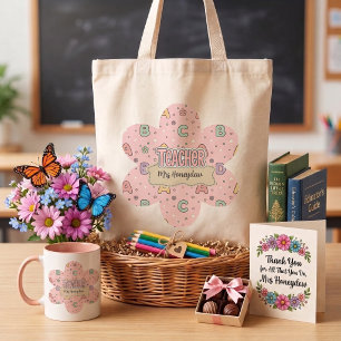 Tote Bag Professeur lettres roses motif scolaire