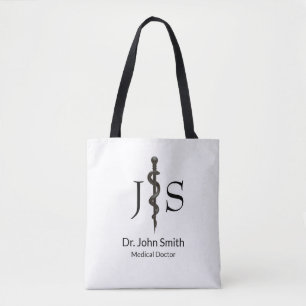Tote Bag Professionnel Simple Asclepius Noir Médicale Blanc
