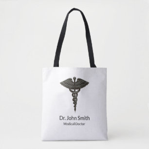 Tote Bag Professionnel Simple Médicale Caduceus Noir Blanc