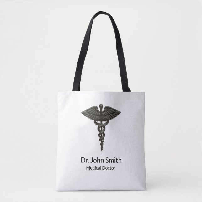 Tote Bag Professionnel Simple Médicale Caduceus Noir Blanc (Devant)