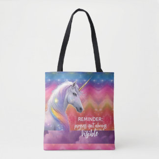 Tote Bag Progress isn't always Visible Rainbow Unicorn 