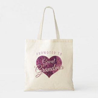 Tote Bag Promoted to Great Grandma 3 Photo Faux Glitter