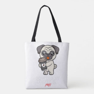 Tote Bag Propulsé par le café & les Pug Chien Pug mignon