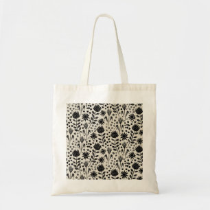 Tote Bag Protea Floral Block Print Millefleur noir lin