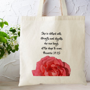 Tote Bag Proverbes 31:25 Rose de la Bible personnalisée