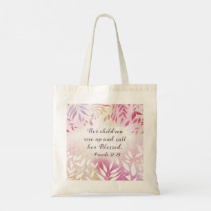 Tote Bag Proverbes 31:28 Les enfants appellent sa florale b
