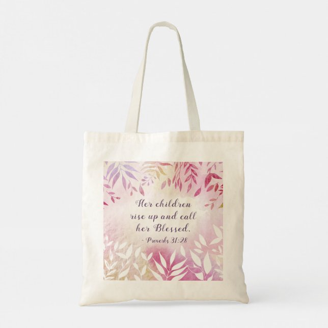 Tote Bag Proverbes 31:28 Les enfants appellent sa florale b (Dos)