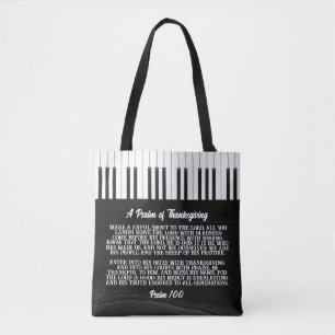 Tote Bag Psaume 100 avec l'image de la clé de piano - Noir