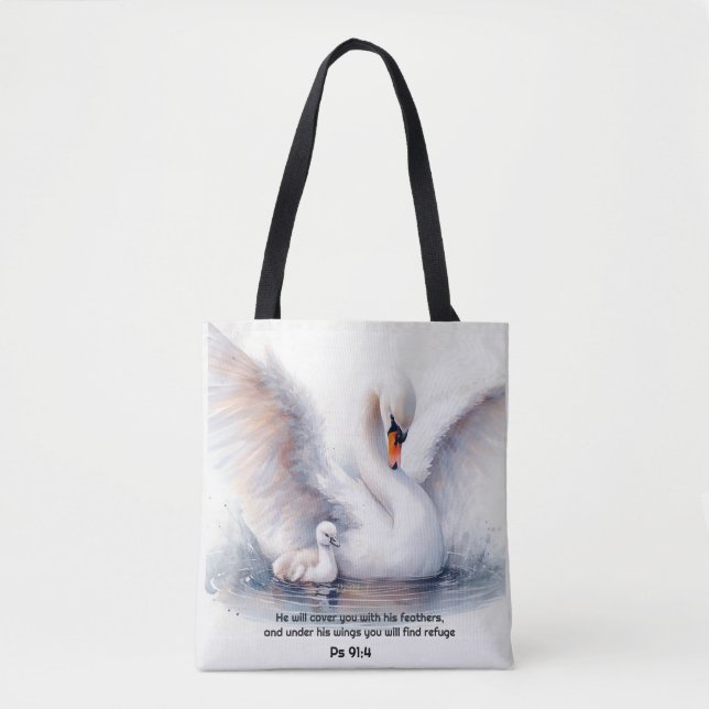 Tote Bag Psaume 91:4 Ailes Protection de Dieu Bible Écritur (Devant)