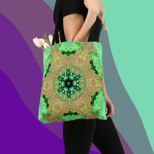 Tote Bag Psychédélique Mandala Fleur Orange et Vert
