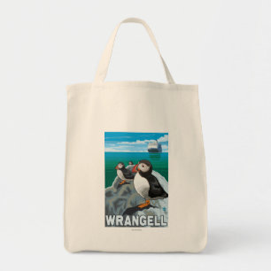 Tote Bag Puffins & Cruise Ship - Wrangell, Alaska