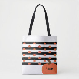 Tote Bag Pumpkin with White & Black Stripes - Personalized