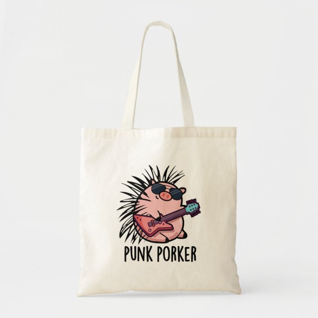 Tote Bag Punk Porker Funny Punk Rocker Pig Pun (Devant)