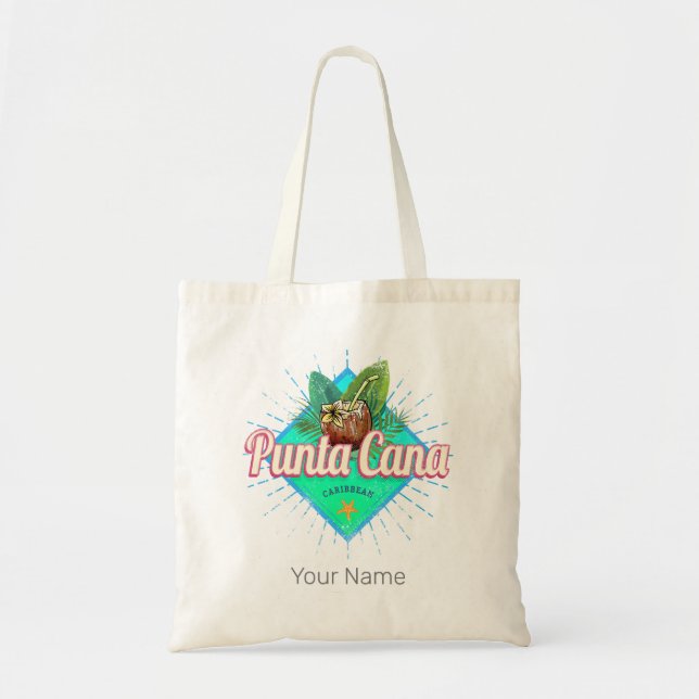 Tote Bag Punta Cana Caraïbes République Dominicaine Retro (Devant)