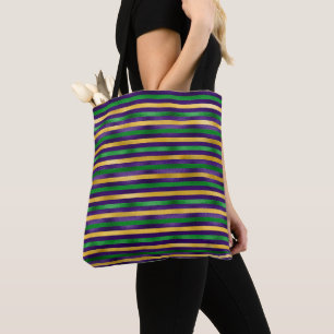 TOTE BAG PURPLE BLACK GREEN OR MARDI GRAS STRIPES