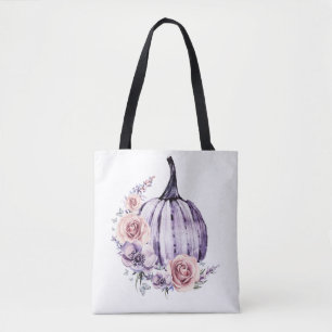 Tote Bag Purple citrouille mignon fleurs automne fleurs 