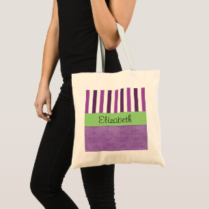 Tote Bag Purple Damask, Purple Stripes, Stripe, Votre Nom