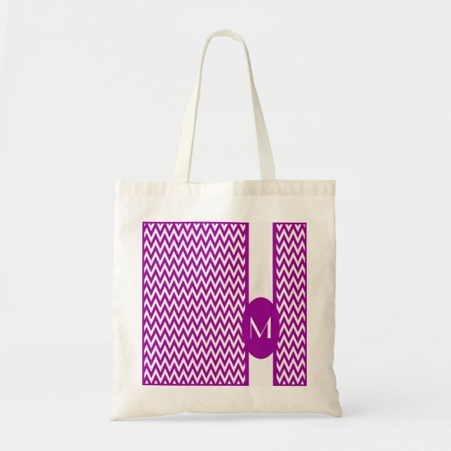 Tote Bag Purple Elegant Chevron Design avec monogramme (Devant)
