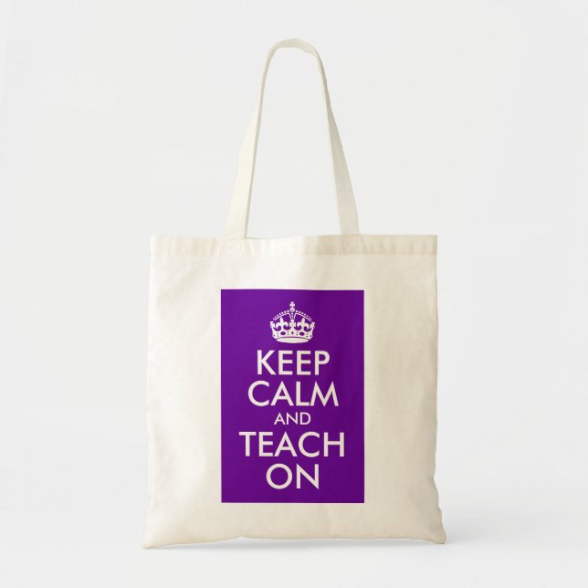 Tote Bag Purple et blanc Gardez le calme et Enseigner (Devant)
