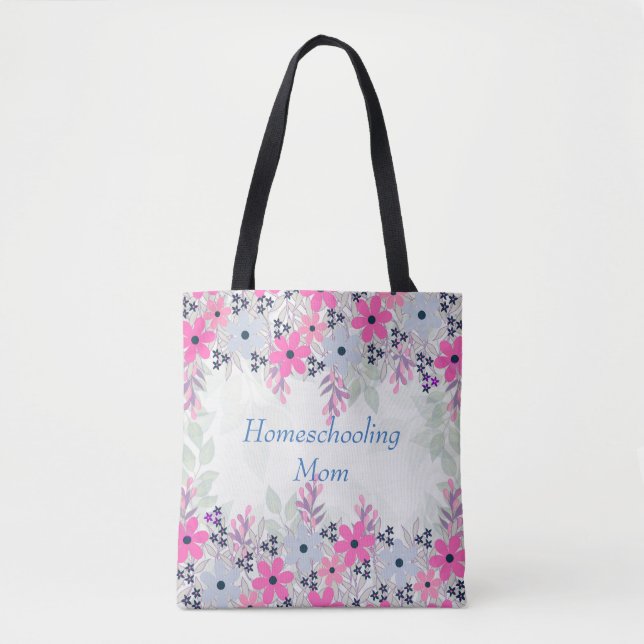 Tote Bag Purple Floral Homeschooling Maman (Devant)