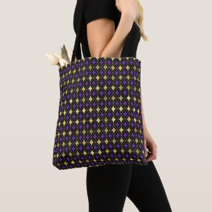 TOTE BAG PURPLE & GOLD MARDI GRAS DIAMOND MOTIFS